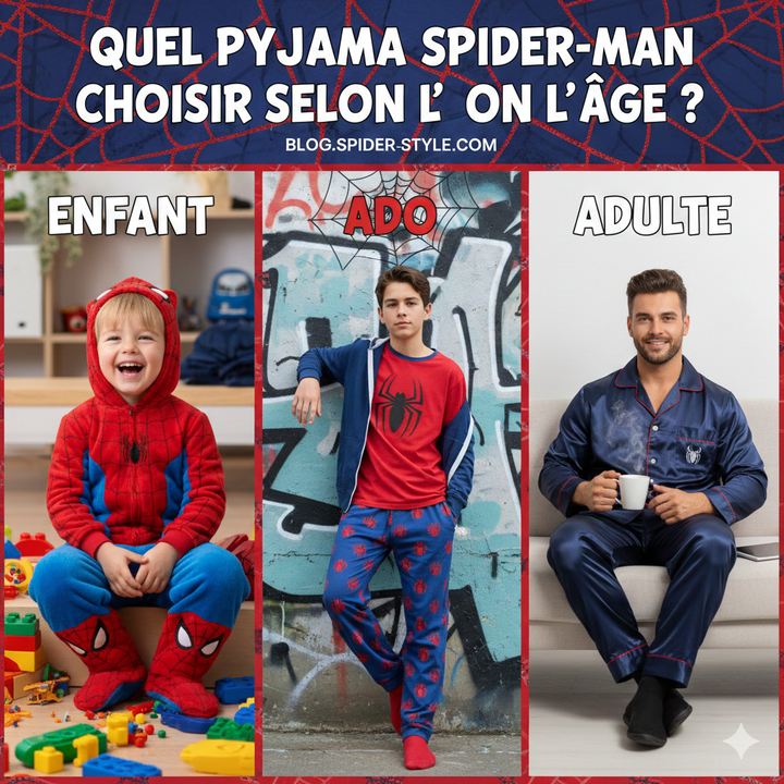 Welke Spider-Man-pyjama kiezen op basis van leeftijd? (kind, tiener, volwassene)
